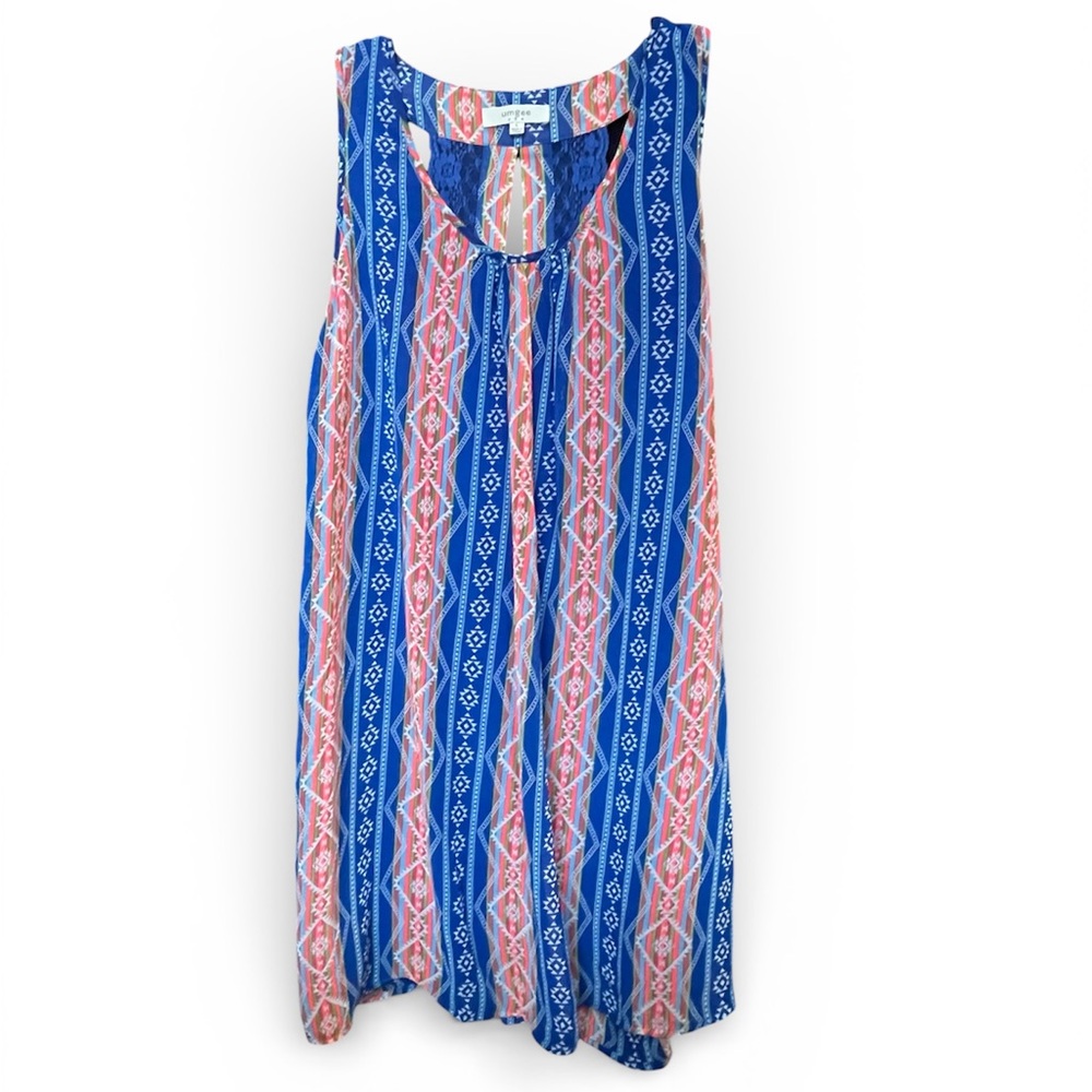Y2K Western Lace Geometric Boho Sleeveless Shift Dress Women’s L Large Umgee
